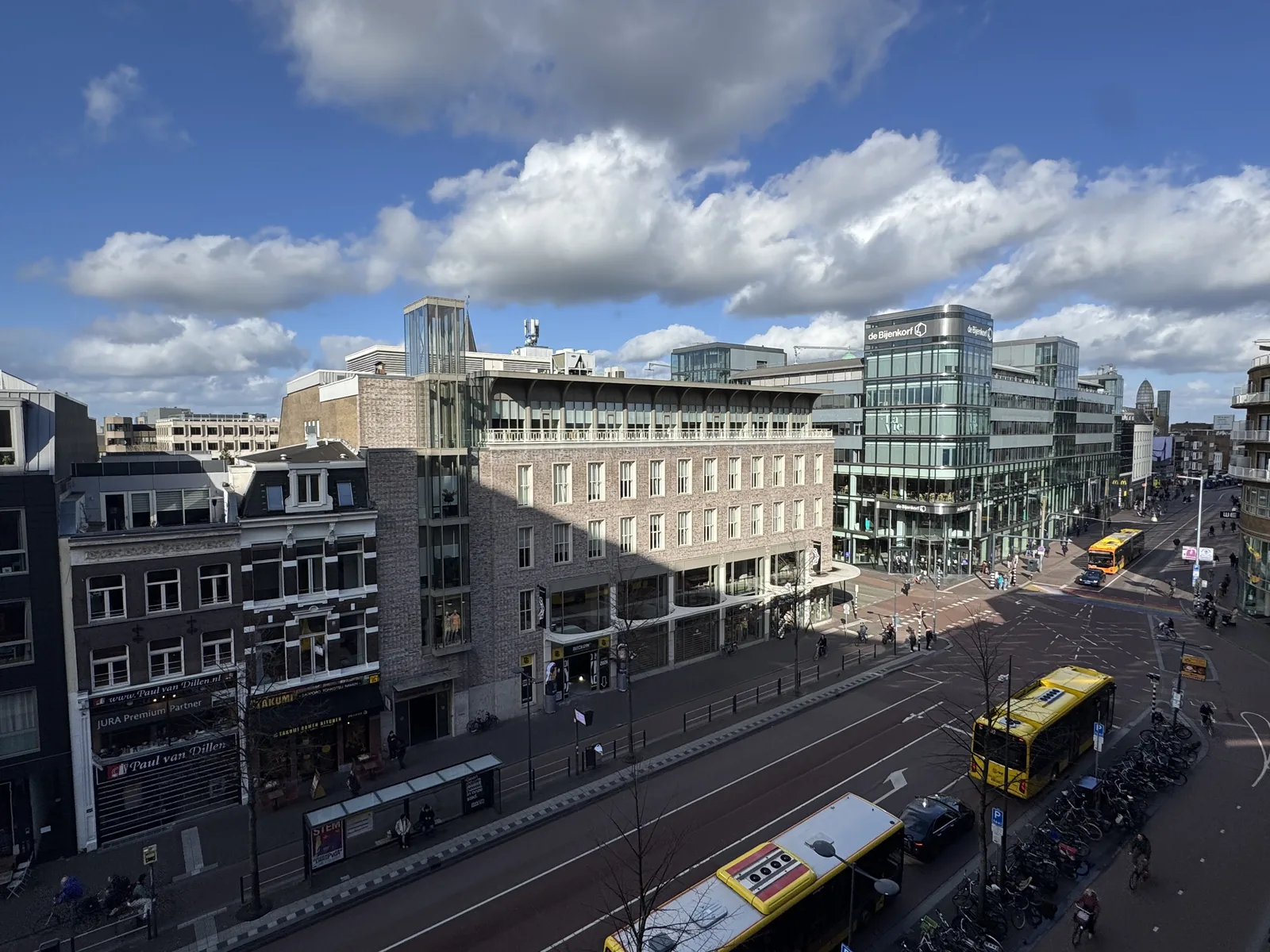 Panoramic view of Utrecht city centre including Hoog Catharijne shopping mall and modern architecture from apartment